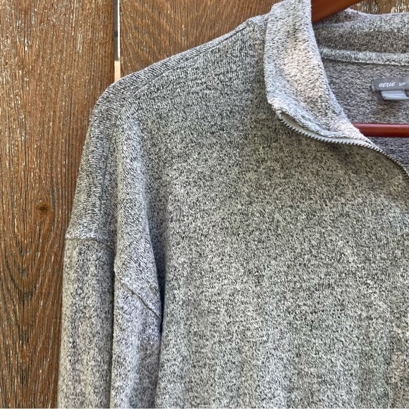 AERIE Women’s Heather Gray Soft 1/4 Zip Sweater Sweatshirt Size Small - Picture 3 of 9